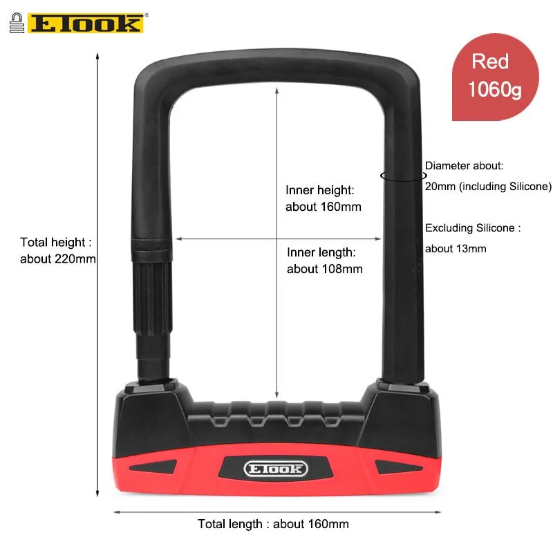 Red ETOOK стальной велосипедный U замок MTB дорожный велосипед мотоцикл замок безопасности Противоугонный Портативный Спорт на открытом воздухе велосипедные аксессуары 4 цвета - Цвет: Red