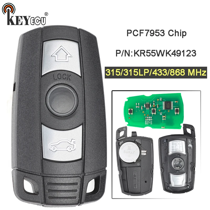 

Сменный 3-кнопочный пульт дистанционного управления KEYECU 315/315LP/433/868 МГц PCF7953, корпус 3 + KR55WK49127, KR55WK49123 для BMW серии 3/5