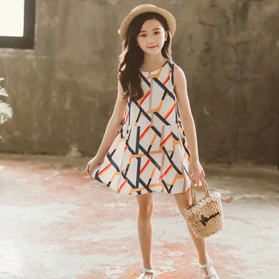 Dresses For Girls Sleeveless Vetement Children Girl Casual Style Dress Teenage Clothes 6 8 10 12 13 14 Year | Детская одежда и
