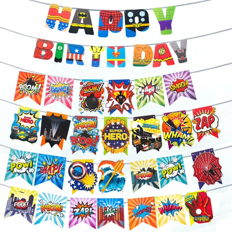 superhero theme letter banners Avengers theme party decorations happy birthday letter theme party banners Avengers party flags