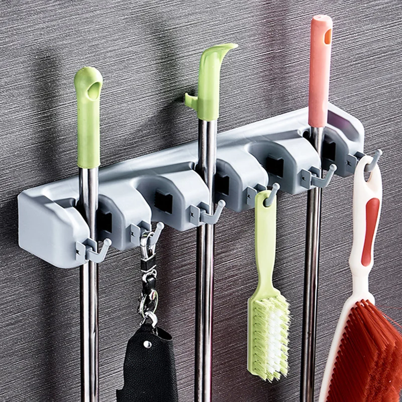 

Mop Holder Organizers Storage Wall Shelf 5/4/3 Position Brush Broom Hanger Storage Rack Bathroom Mop Brush Hanger Kitchen Tools