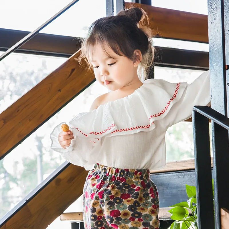 

Mori Cotto Lotus Collar Girl Shirt Fashion Slash Neck White Blouses for Baby Girls Toddler Lovely Long Sleeve Shirt Blouses Tops