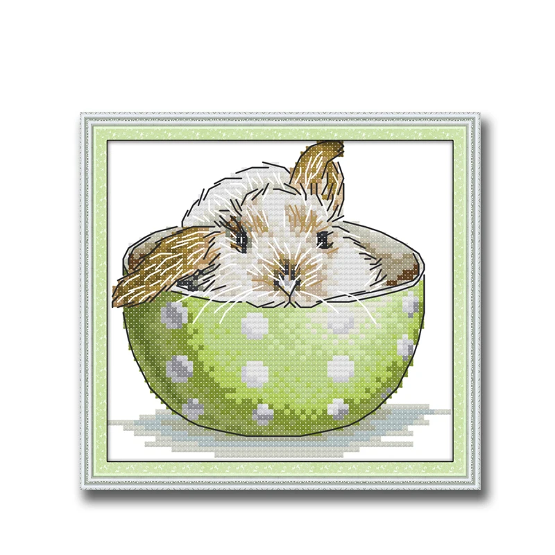 A rabbit in a teacup decor Patterns 14CT 11CT Counted Cross Stitch Sets embroidery set Needlework kit chinese cross stitch | Дом и сад
