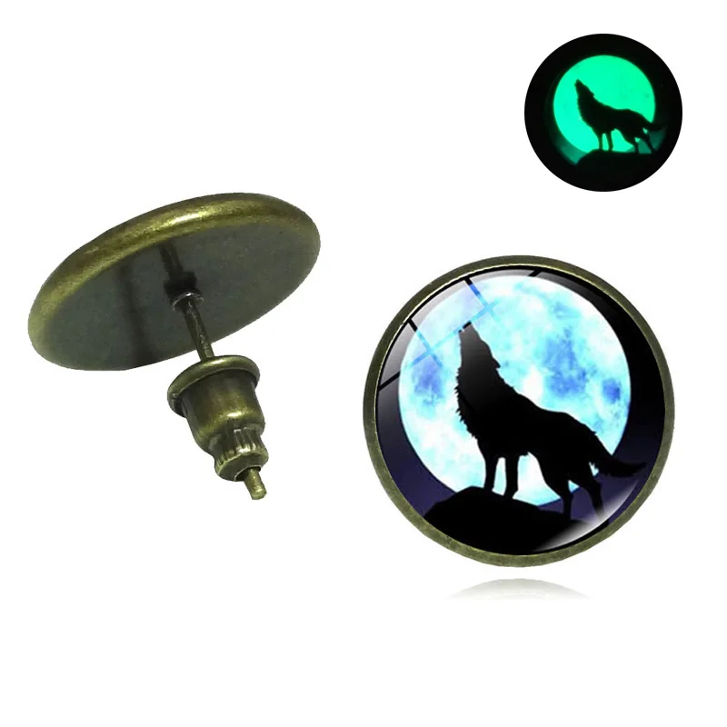 Новинка 2018 светящиеся в темноте ювелирные изделия серьги Воющий волк и луна