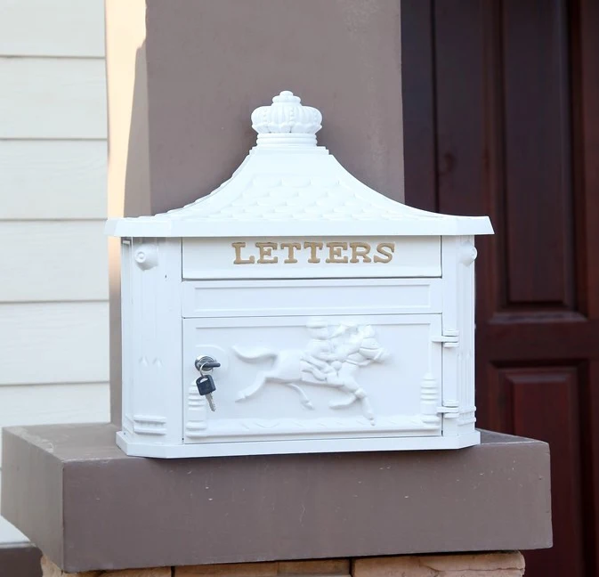 

multi-color Apartment Vintage Garden outdoor mailbox white Cast Iron postbox newspaper mailbox Wall hanging Garden decorations