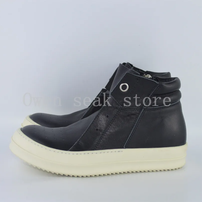 Owen Seak Women Shoes High-TOP Ankle Luxury Trainers Genuine Leather Boots Casual Brand Zip Flats Black White Big Size Sneaker | Обувь