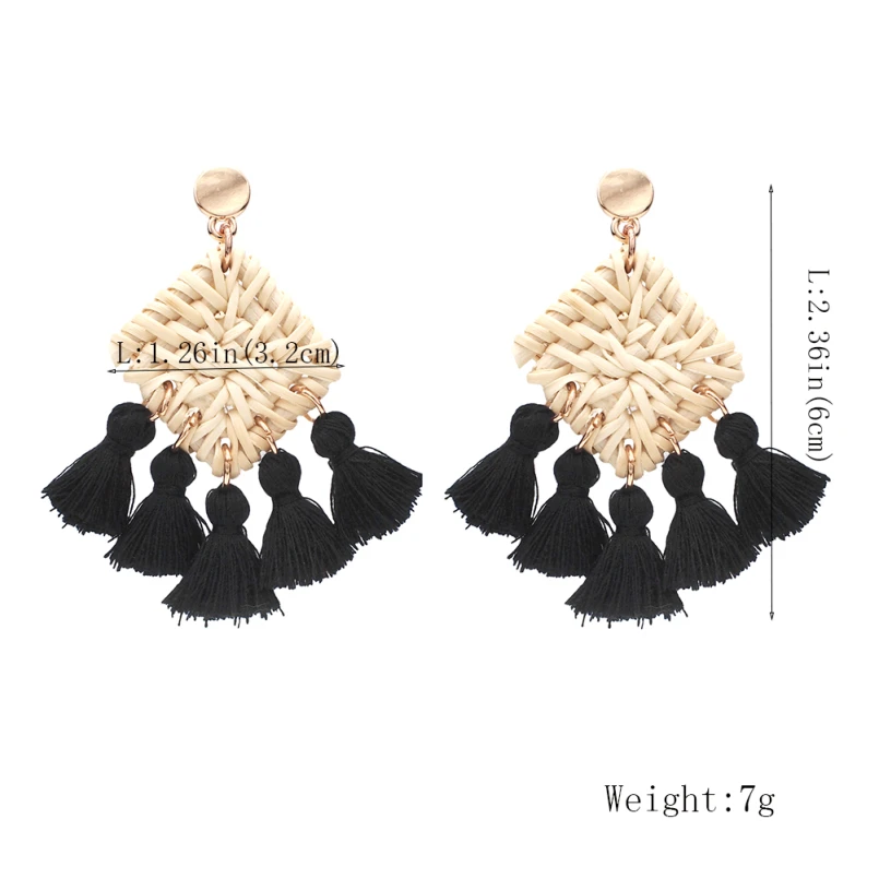 Женские богемные серьги кисточки MANILAI из искусственного ротанга 6 цветов висячие