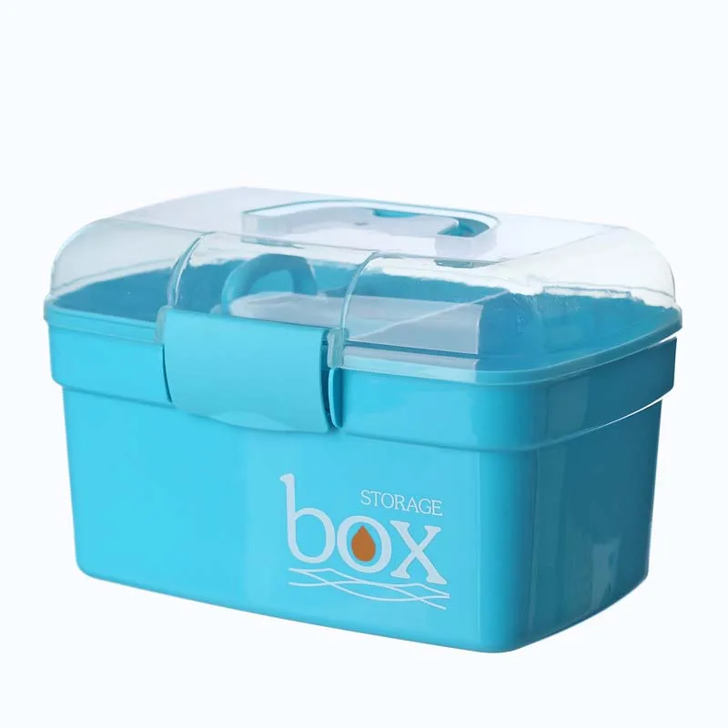 Blue Medicine Box Семейный очень большой медицинский ящик, двухслойный медицинский ящик для хранения экстренной медицинской помощи, портативный чемодан, медицинский набор - Цвет: Blue Medicine Box