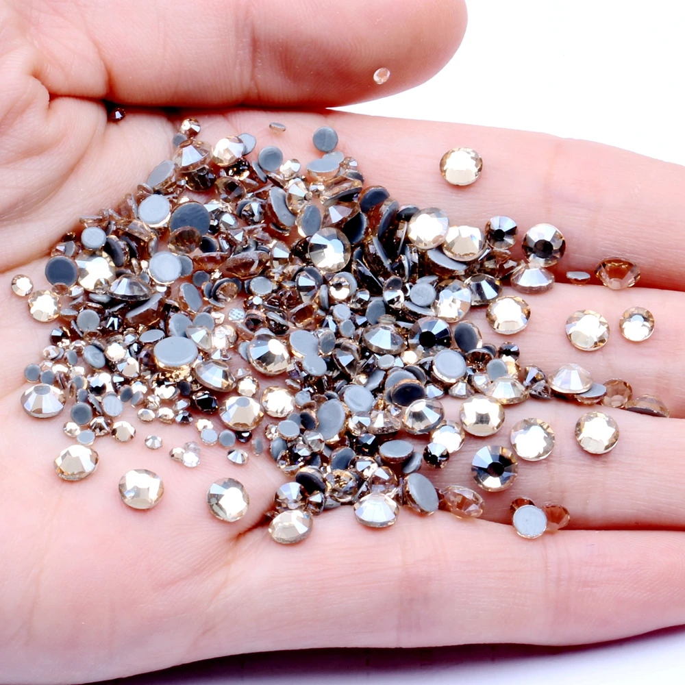 

Hotfix Gold Champagne SS3-SS30 And Mixed Sizes Hotfix Glass Rhinestones For Clothes Shoes Nail Art Decorations