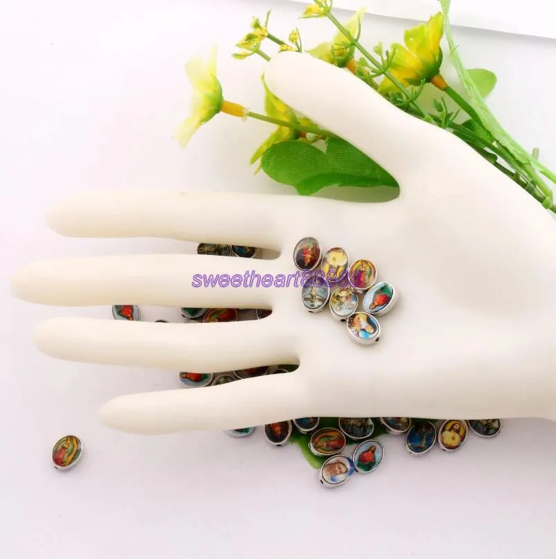 

200pcs 10x8mm zinc alloy Saint Jesus Maria Oval Spacers Charm Beads Alloy Handmade Jewelry DIY L1674