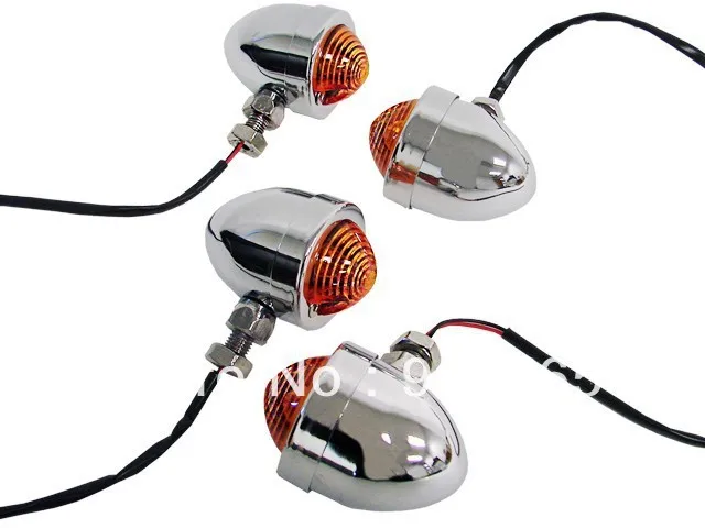 

2 Pair CHROME Panhead Amber Turn Signal Light for Harley honda yamaha kawasaki suzuki ducati Bobber Custom Chopper Cafe Cruiser