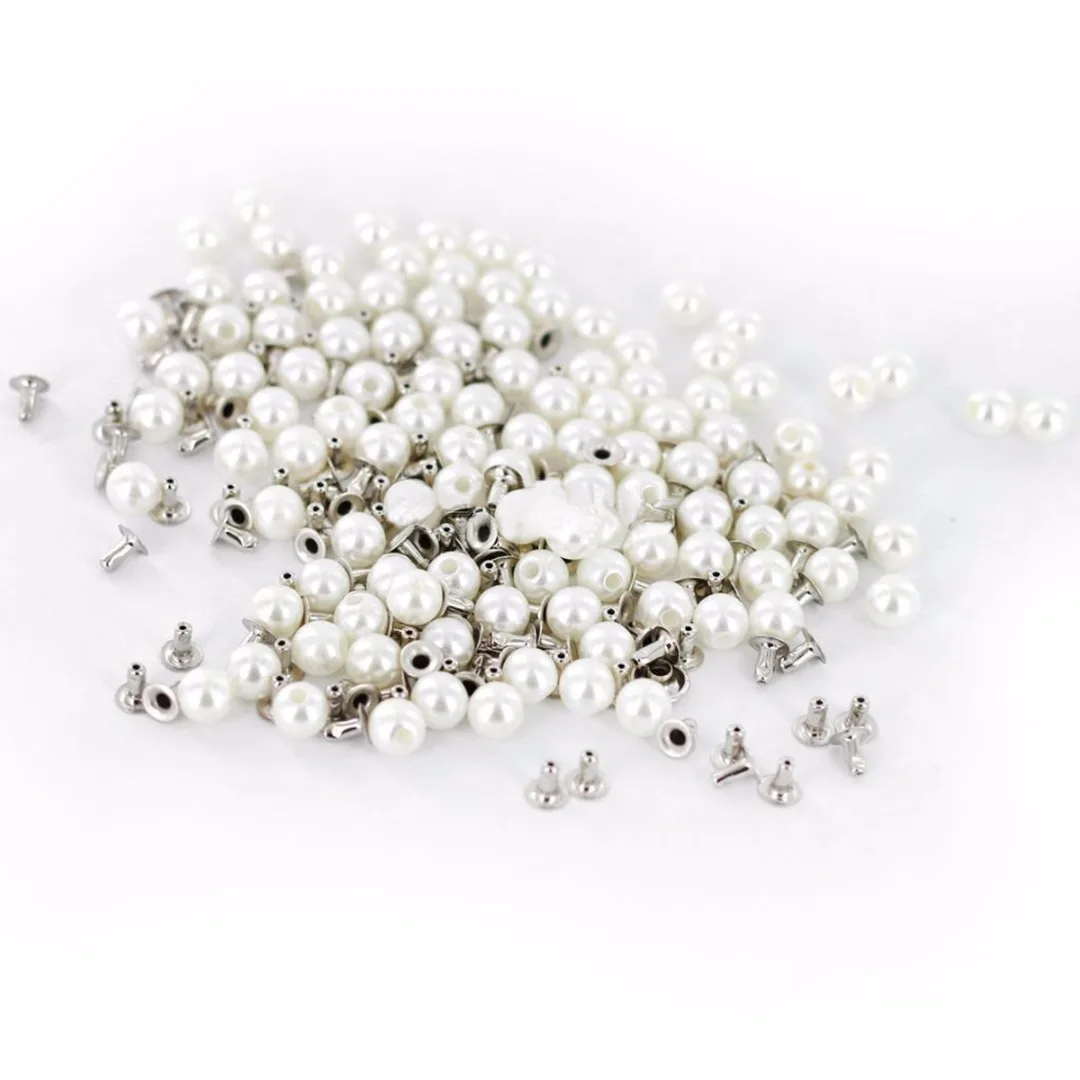 New 100pcs Pearls Rivets Studs 6mm for DIY Leather Bag Shoes Clothes Decoration