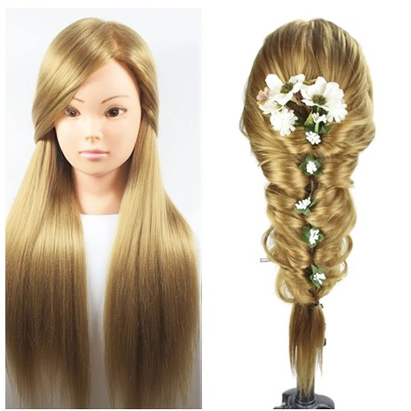 

26" 100% High Temperature Fiber Blonde Long Hair Hairdressing Training Head Model with Clamp Stand Practice Salon Mannequin Head