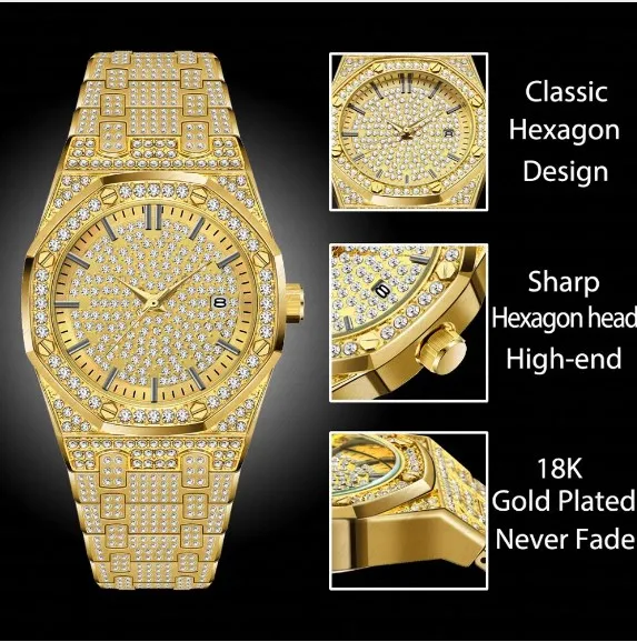 Мужские часы роскошный бренд золотые браслет мужские модные водонепроницаемые