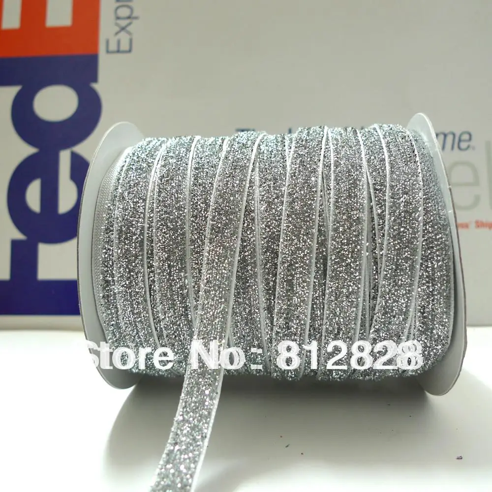 Серебристая металлическая Блестящая лента 3/8 'ཆ мм #11|glitter ribbon|metallic glitter