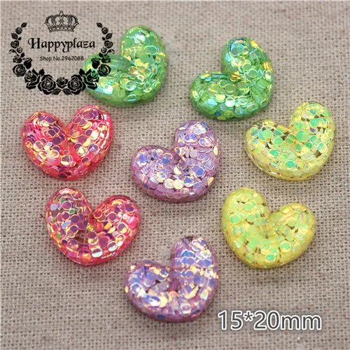 heart 20pcs 20 шт среднего размера Новые разноцветные блестящие полимерные цветы/бант/кролик/ракушка/Сердце плоские с оборота кабошон Сделай Сам телефон/Ремесло Украшение - Цвет: heart 20pcs