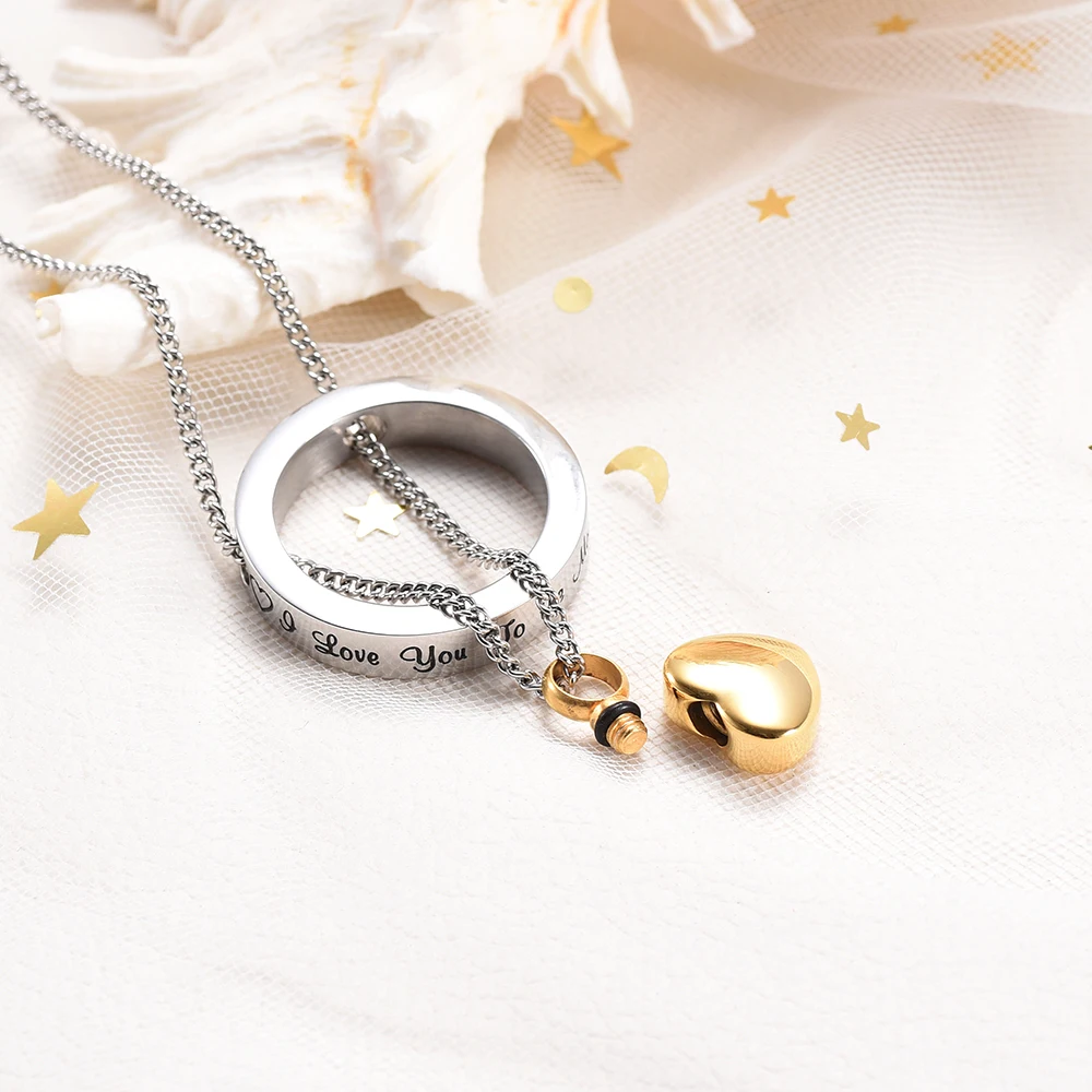 KLH0001 Золотое сердце с гравировкой Love You to the Moon Sun Back Urn ожерелье для праха Женское