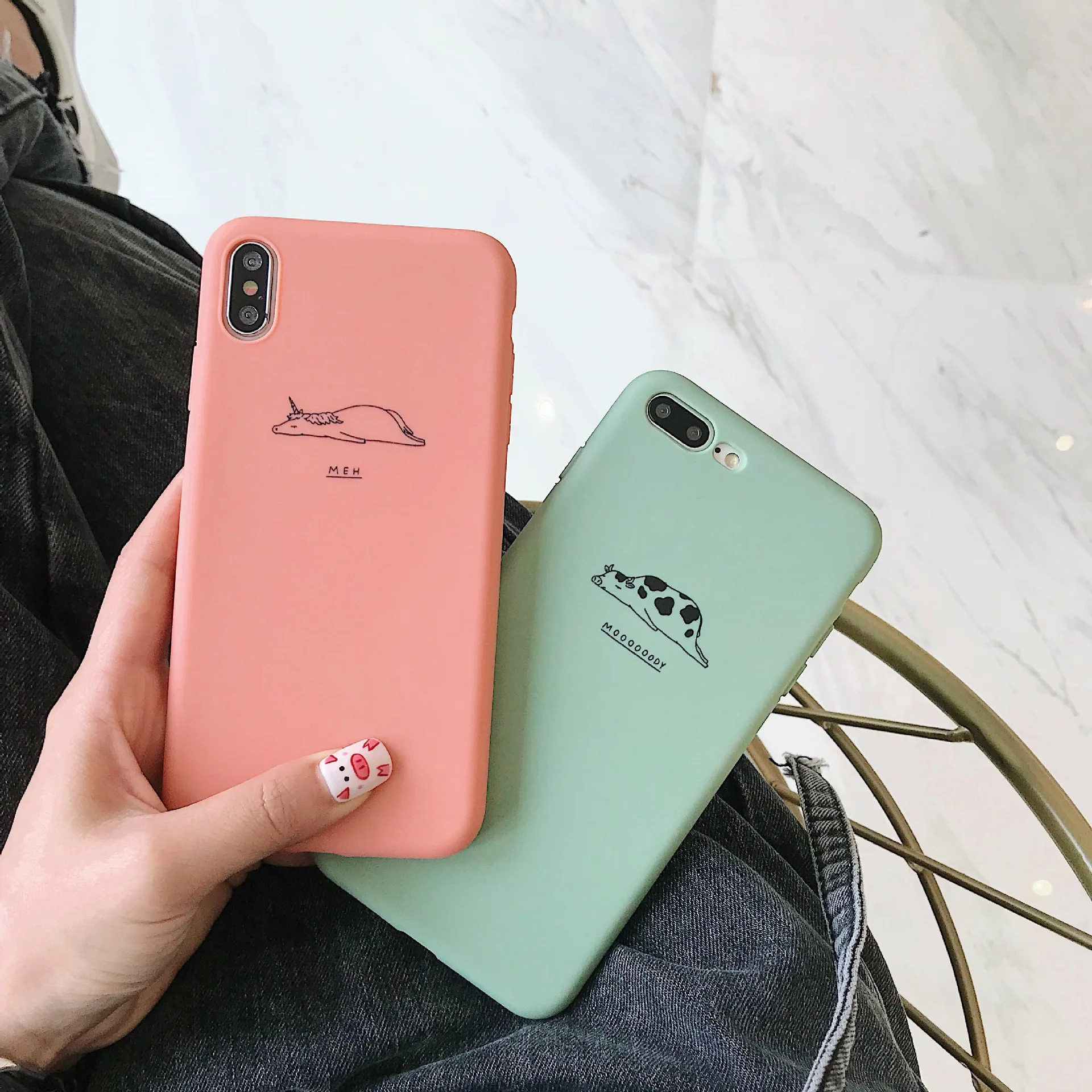Милый простой ручной росписью животных Единорог свинья чехол для iPhone X XR XS Max 6 S 7 8