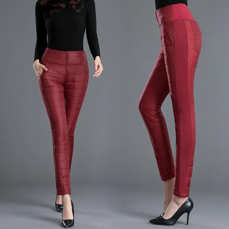 

Plus Size 5XL Female Slim Pencil Pants Winter Down Cotton Pants Women Trousers Thick Warm Ladies Stretch High Waist Pants RE2498