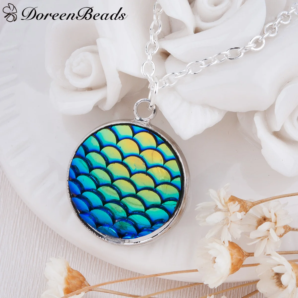 DoreenBeads Русалка из смолы дракон весы кабошон кулон ожерелье круглая звеньевая