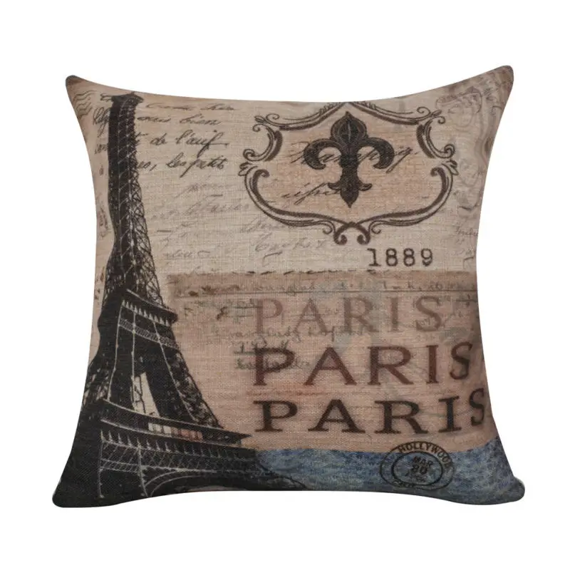 

LINKWELL 45x45cm Vintage France Paris Eiffel Tower Fleur De Lys World Map Burlap Decorative Cushion Covers Throw Pillowcase