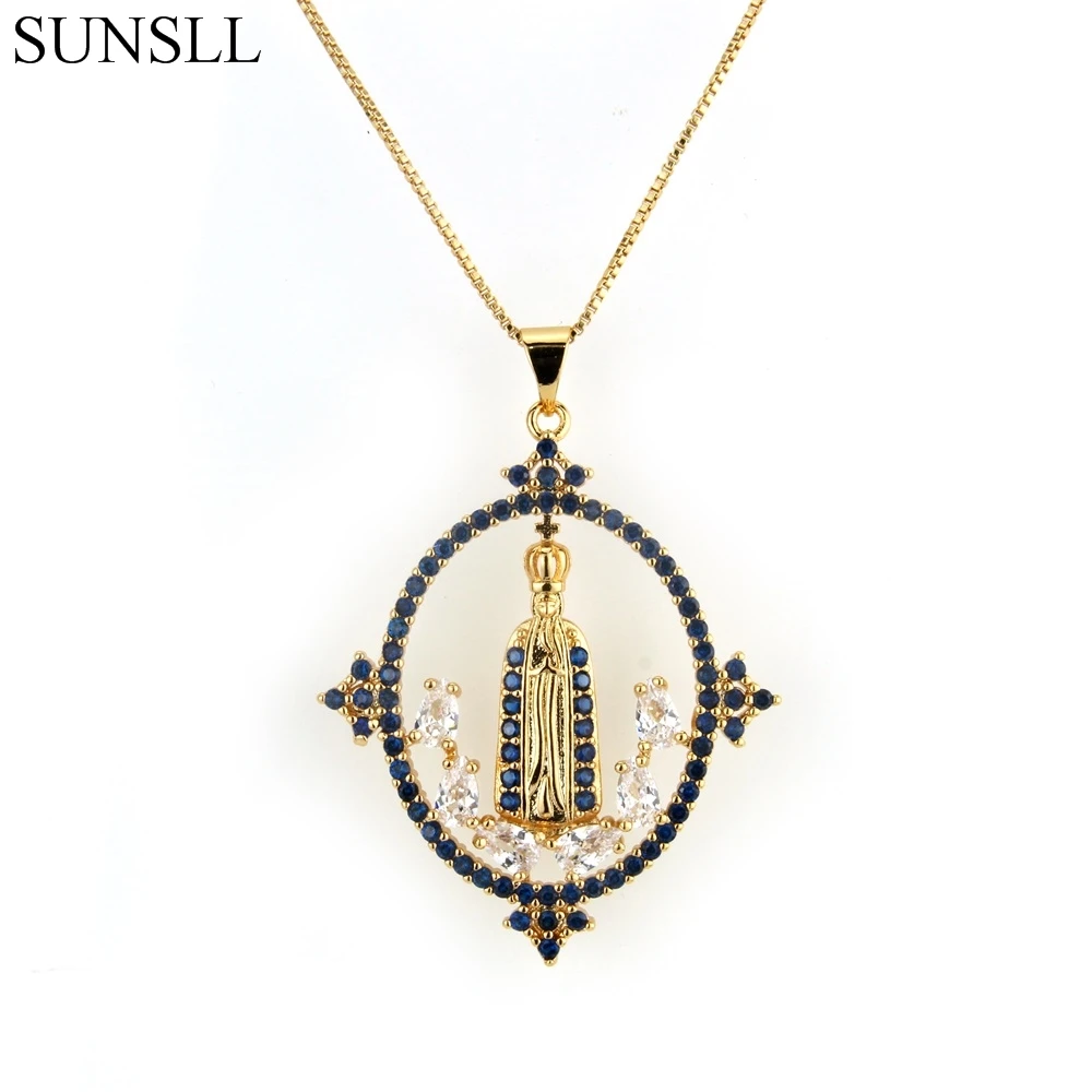 

SUNSLL Two Color Copper Multicolor Cubic Zirconia Pendant Necklaces Women's Fashion Jewelry Nossa Senhora CZ Colar Feminina