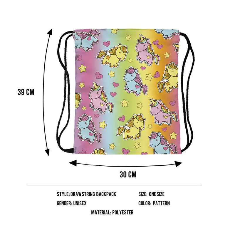 Индивидуальный Логотип единорог Печать карман на шнурке Модные женские