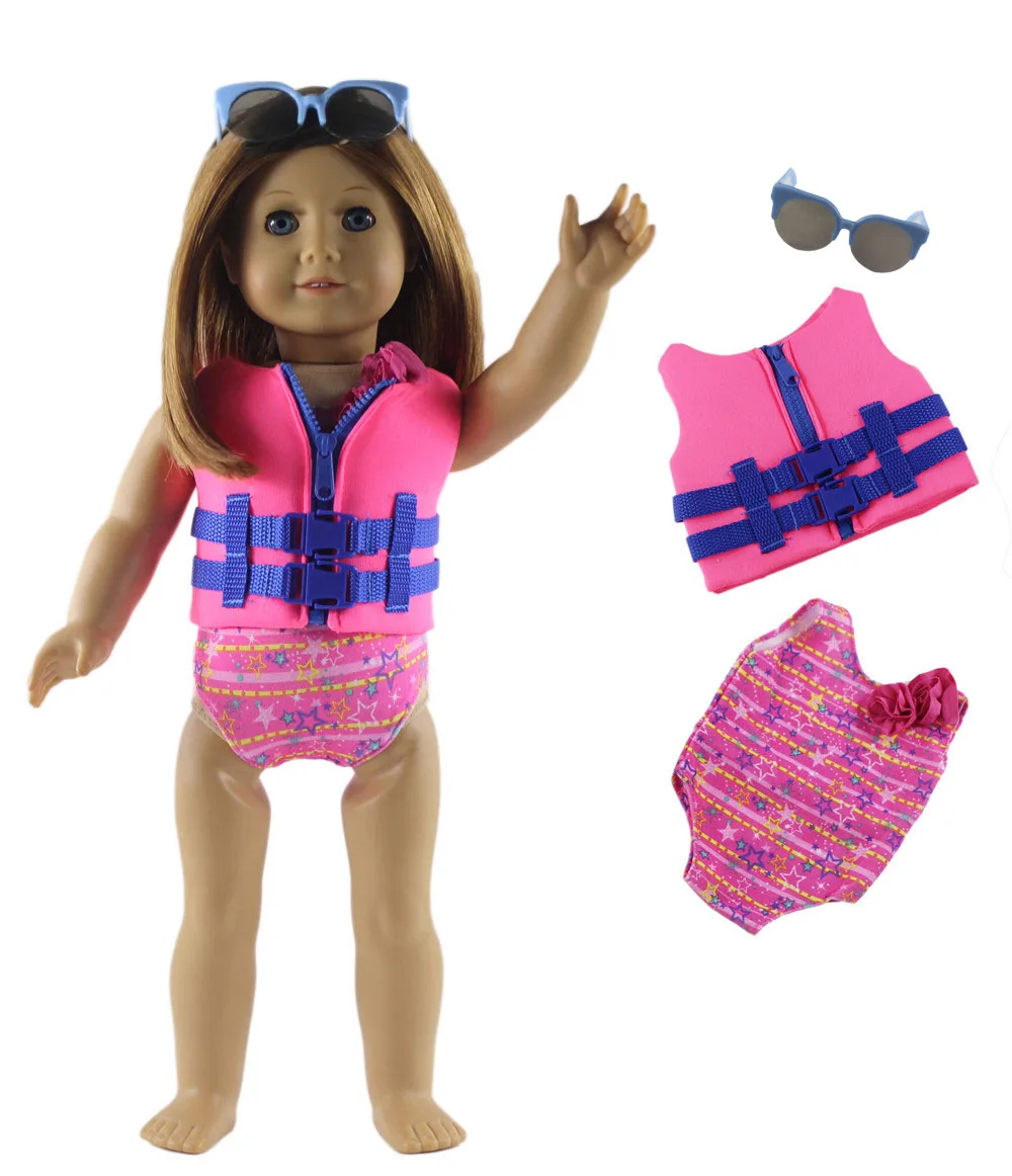 3in1 Set Doll Clothes Life vest+Swimsuit+glasses for 18&quot American | Игрушки и хобби