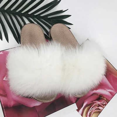 Yu Kube High Quality Plush Furry Real Fur Slippers N Ladies Real Fox Hair Slides Summer Shoes Women Plus Size Flip Flops - Color: I
