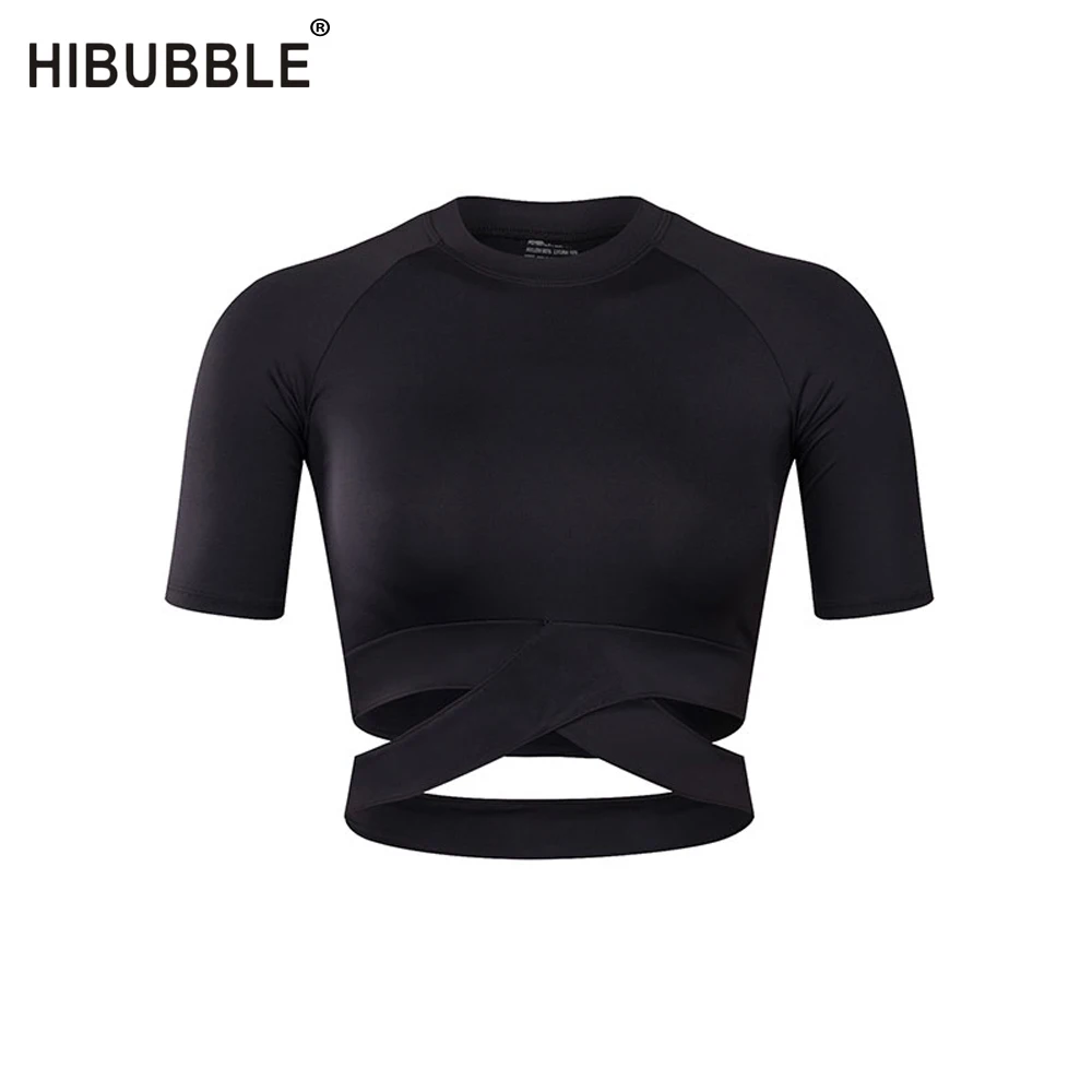 

HIBUBBLE, женские рубашки для йоги, сексуальный спортивный топ, стильный кроп-топ для фитнеса, Однотонная рубашка для бега, спортивная одежда, ма...