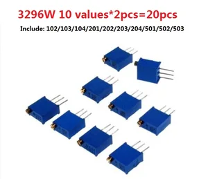 Комплект регулируемых резисторов 3296 Вт, 10 значений * 2 шт. = 20 шт., детали103104201202203204501, потенциометр 502503 R1K10K2K5K