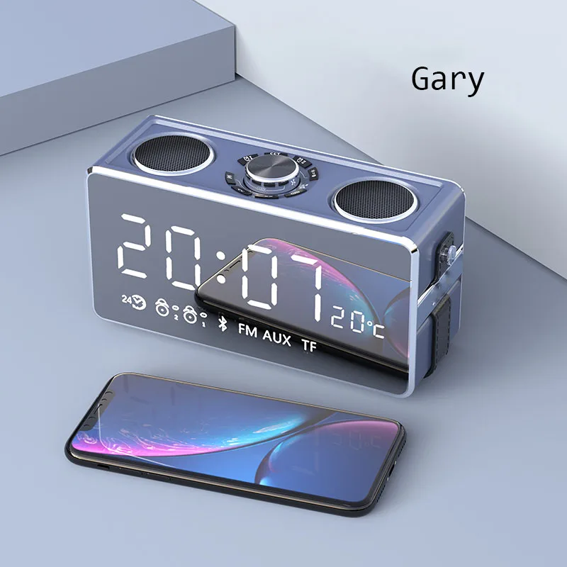 Беспроводной Будильник Bluetooth FM радио светодиодный цифровые часы с режимом включения по таймеру электронные часы Поддержка TF карты памяти AUX сабвуфер музыкальный плеер - Цвет: Серый