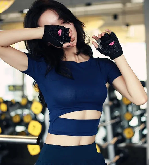 Женские рубашки с коротким рукавом для йоги короткий Стильный спортивный топ