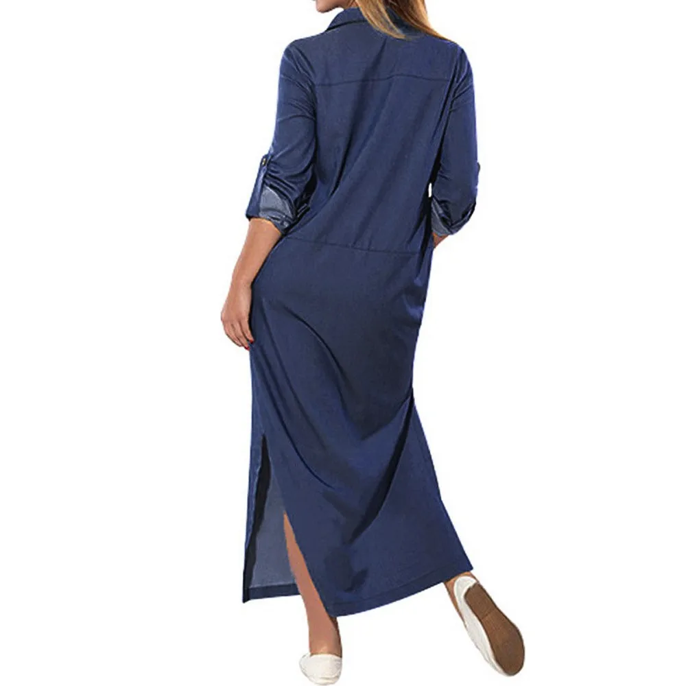 Женское повседневное Свободное длинное платье свободного покроя джинсовые