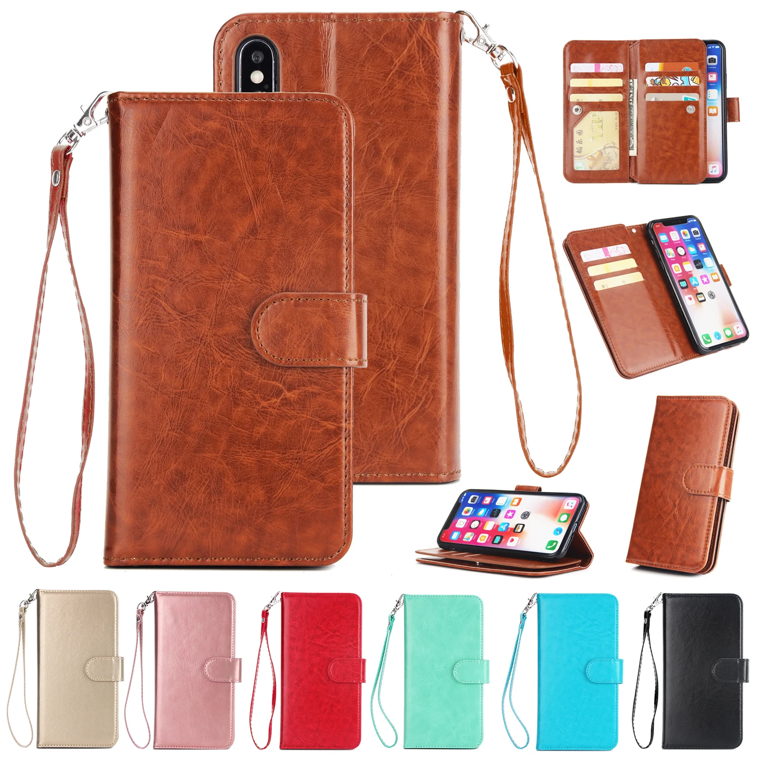 IMIDO Роскошный кожаный чехол для телефона iPhone XS MAX Nine Card Wallet откидная стент задняя