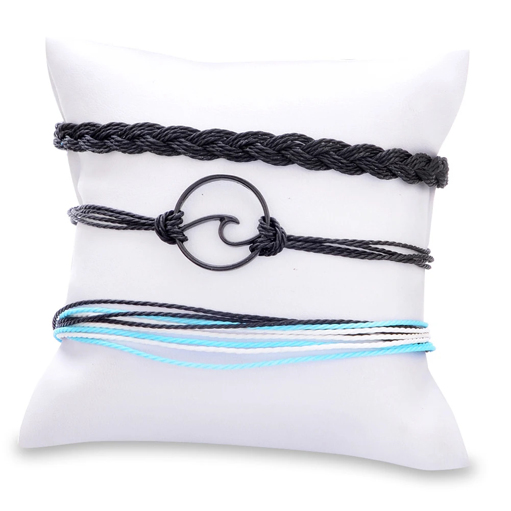2020 New Arrival 3Pcs/Set Multilayer Charm Boho Braided Wave Circle Rope Bracelet Wristband Women Wrist Chain Jewelry Gift | Украшения и