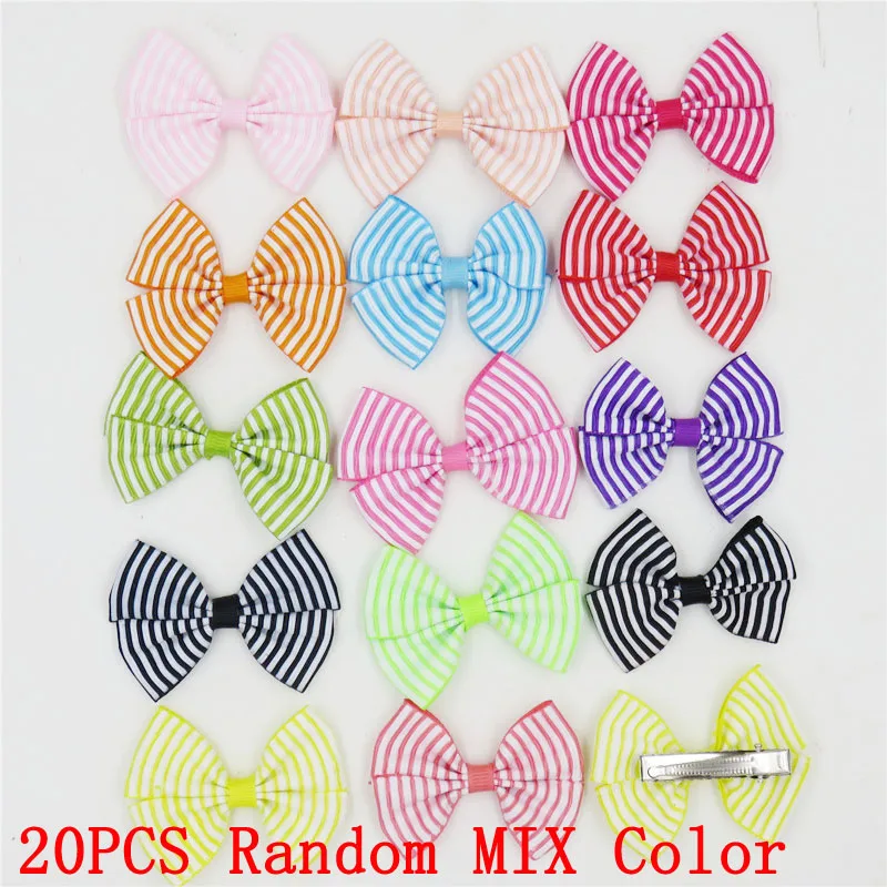 20PCS Random MIX 20 шт./лот твердого Бутик Grosgrain ленты для девочек с маленьким бантом; резинка для волос, обтянутая тканью; зажим для галстука лента для волос, бабочка Сделай Сам DIY бигуди для волос Аксессуары Лучший подарок - Цвет: 20PCS Random MIX