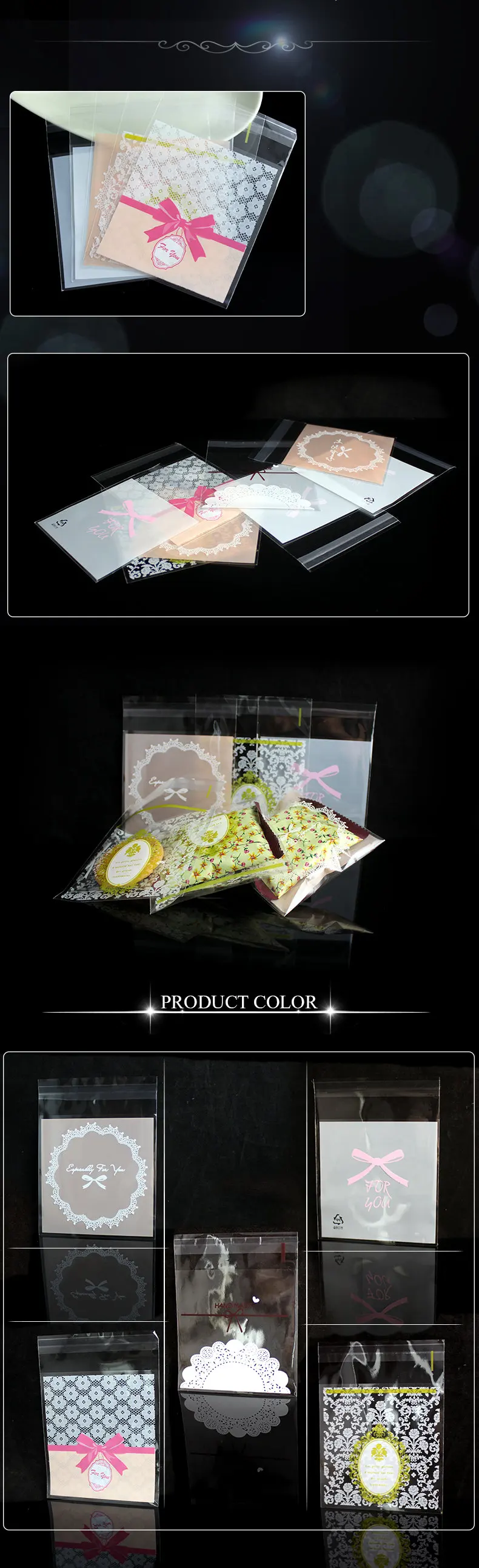 10*10 см 100 шт цветочный узор самоклеющиеся DIY пластиковые пакеты для печенья свадебные конфеты и закуски упаковочные пакеты