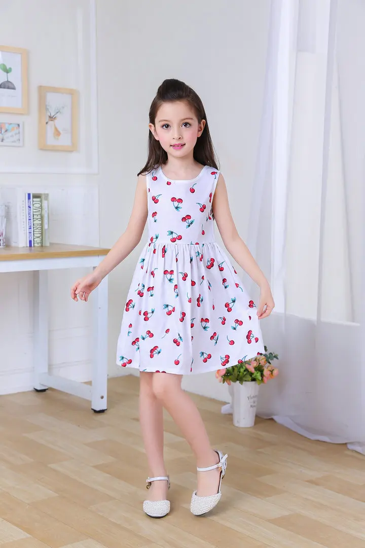 Летнее Детское платье с вишенками для девочек детское платье с открытой спиной и бантом для подростков от 4 до 12 лет, детские платья Vestidos