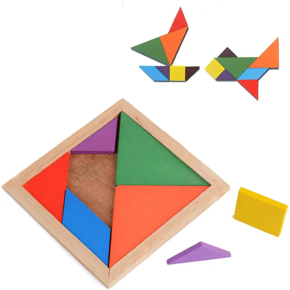 Деревянный пазл Vitoki Tangram 7 шт. цветная квадратная головоломка IQ умная забавная