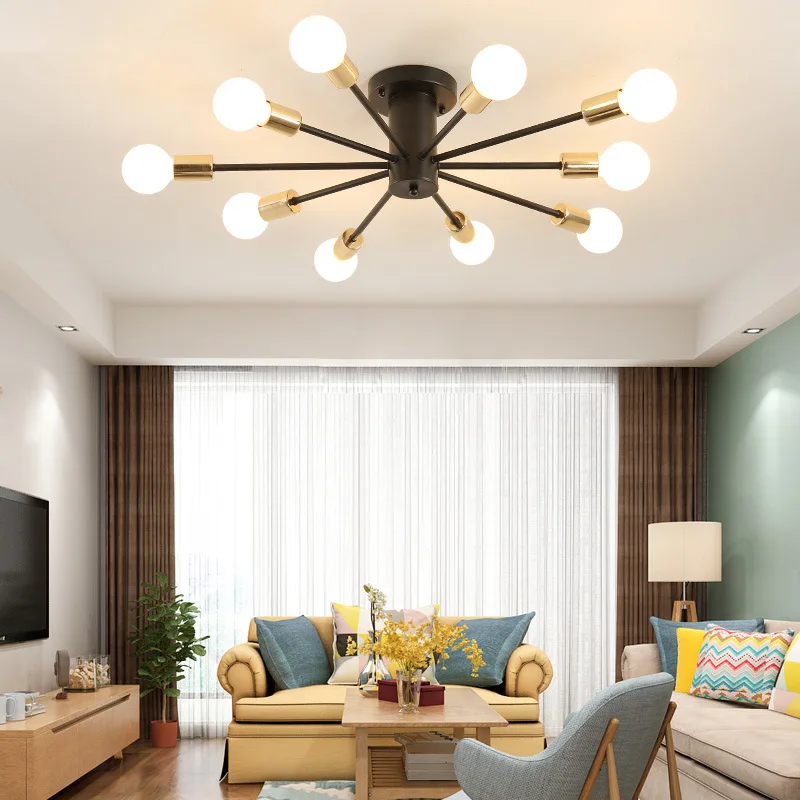 Современная дизайнерская Потолочная люстра E27 в скандинавском стиле черная и