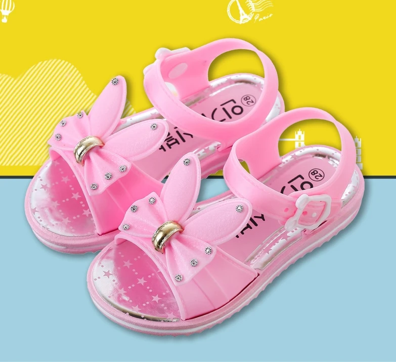Летние Новые сандалии стразы для девочек Детская нескользящая обувь принцессы с