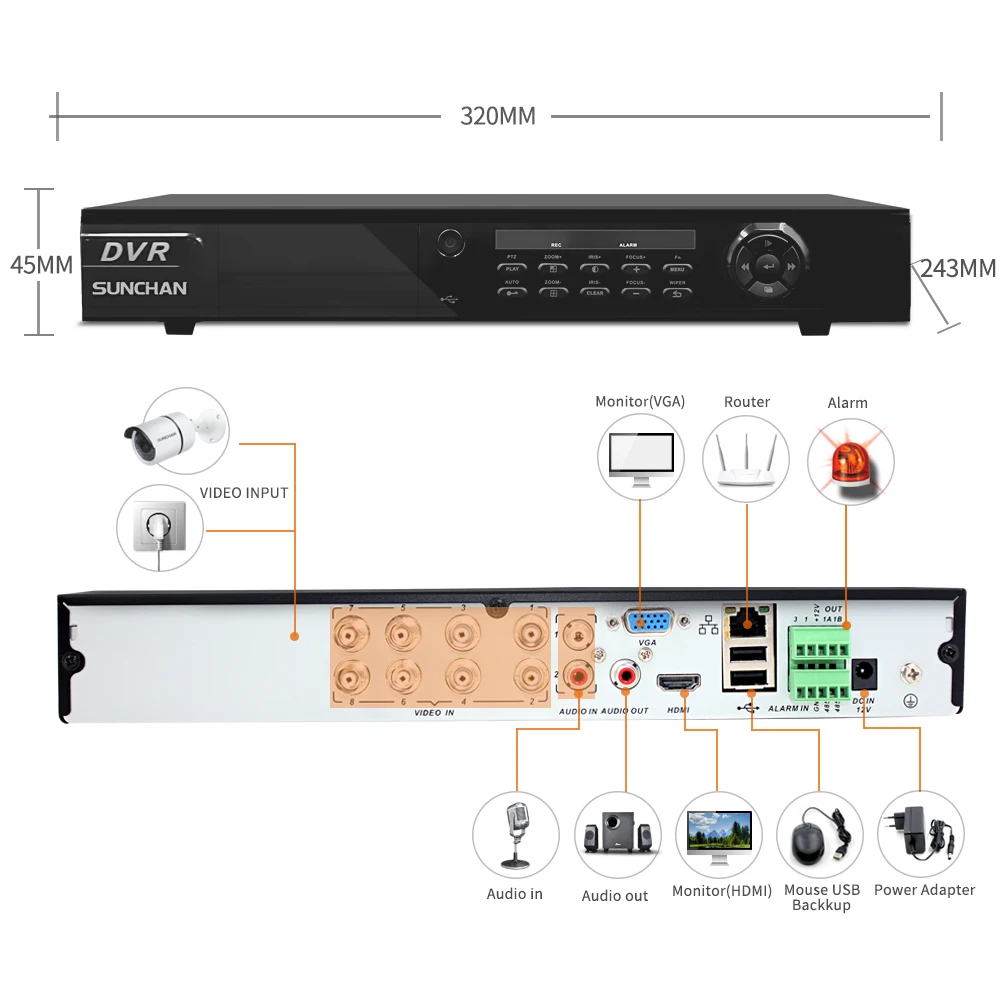 SUNCHAN Security Camera System 8CH CCTV 4 x 1080P Outdoor Waterproof Surveillance Cameras Seguridad Home 4TB | Безопасность и