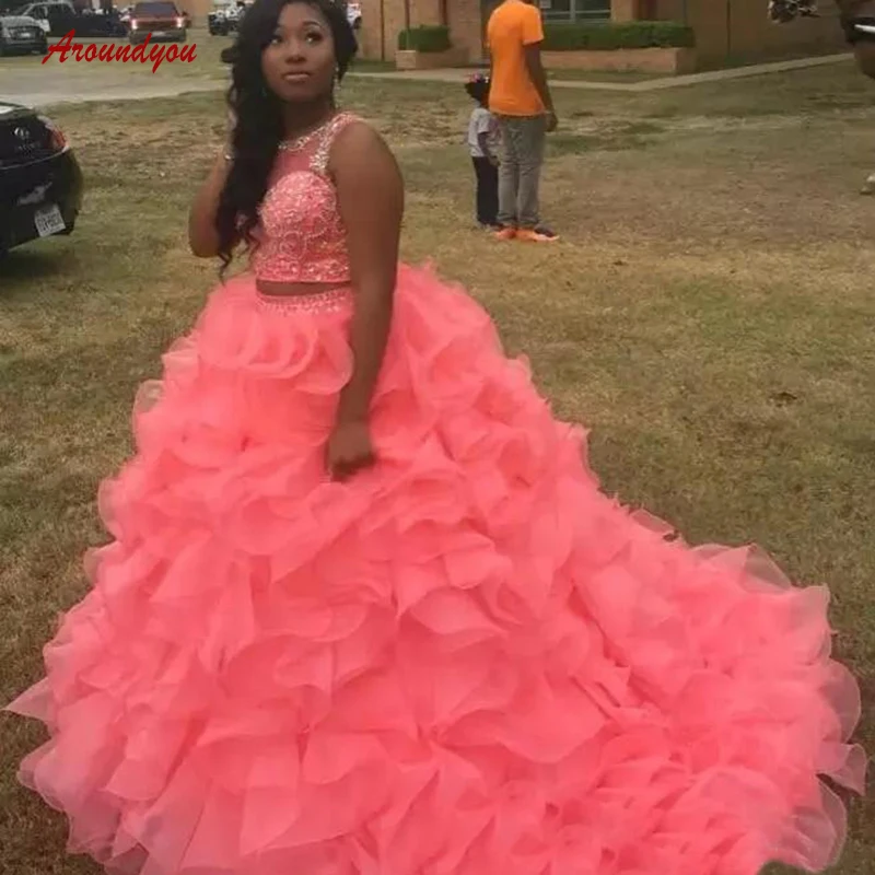 

Luxury Crystals Quinceanera Dresses Ball Gown Two 2 Piece Tulle Prom Debutante Sweet 16 Dress vestidos de 15 anos