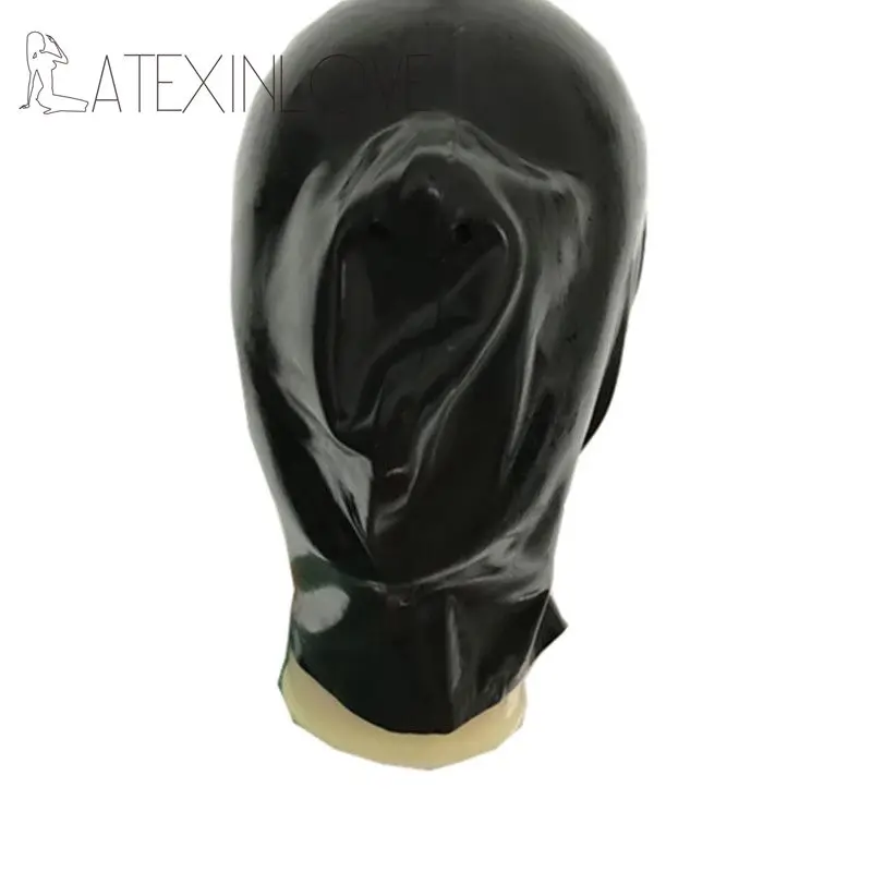 Полное покрытие лица черный сексуальный женский латексный капюшон просто