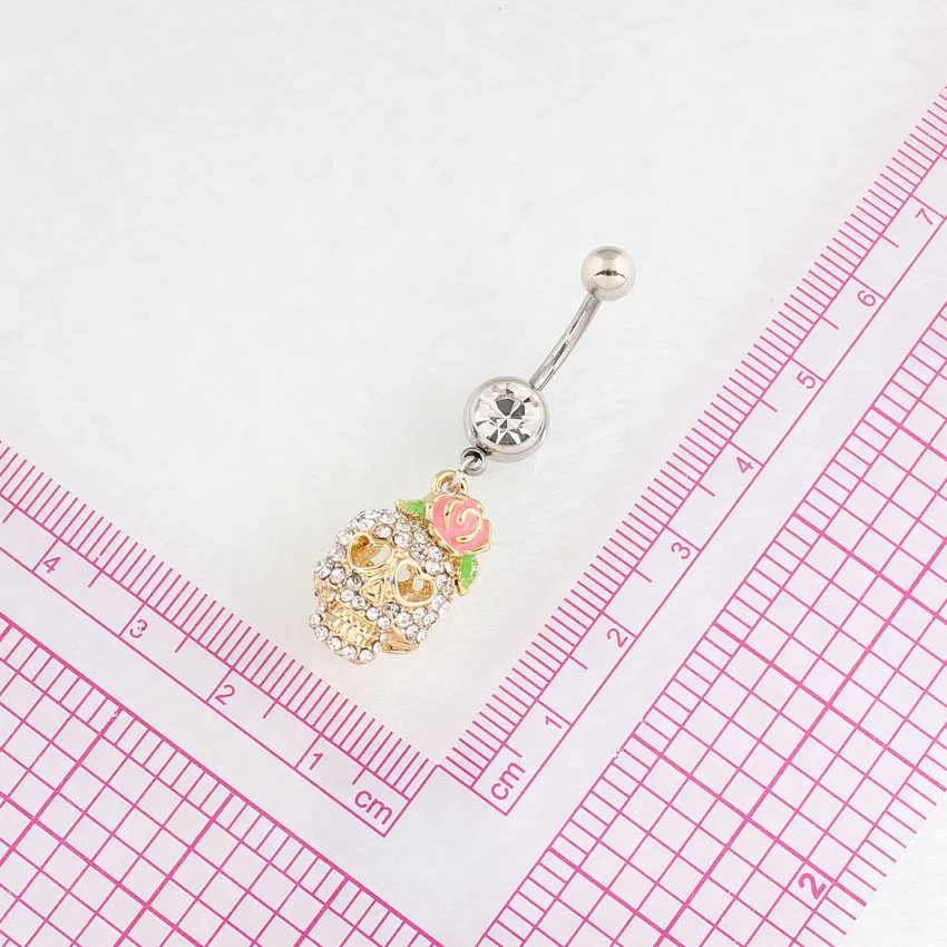 Планка для пупка с золотым покрытием череп скелет кольцо модное ювелирное