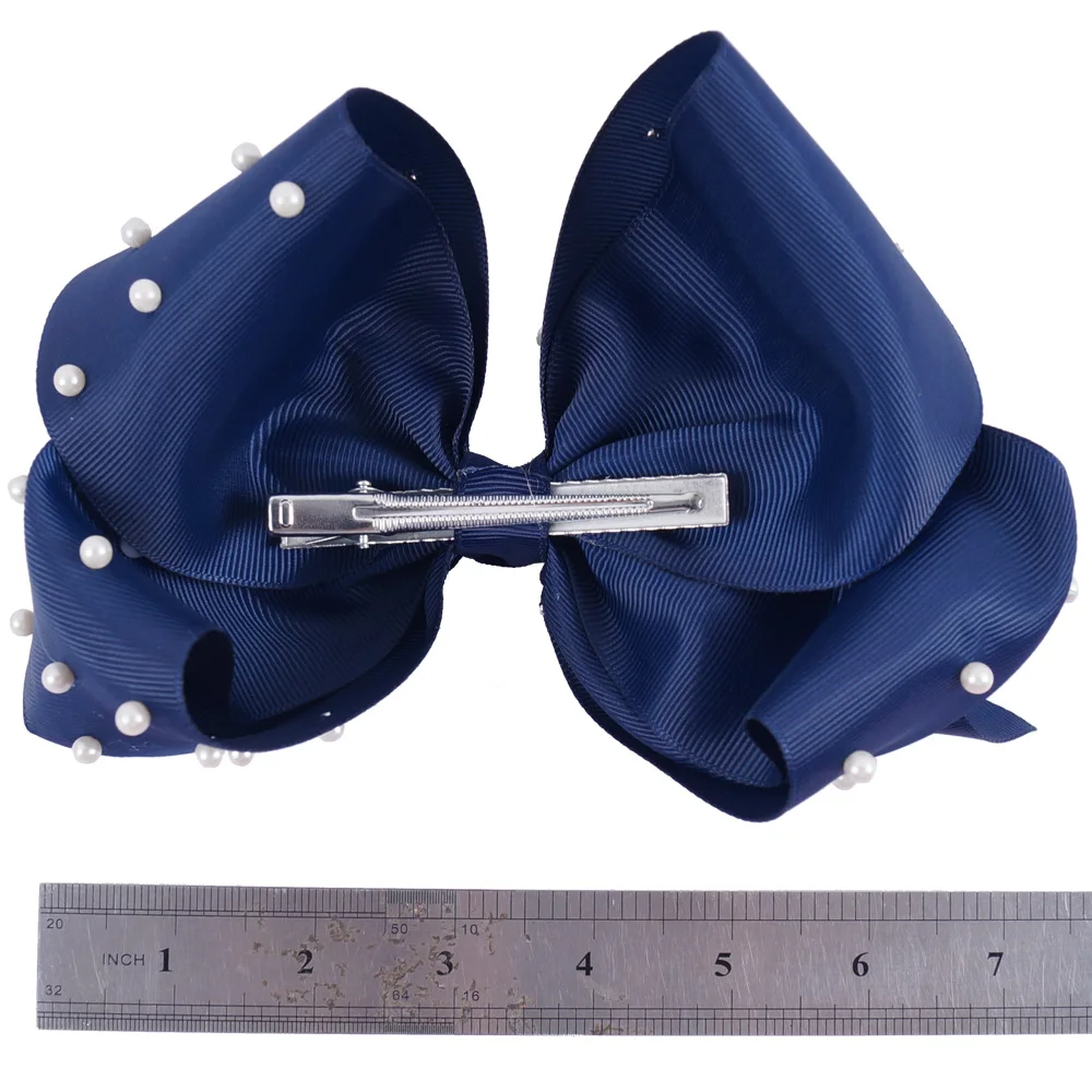Бант для волос с белой жемчужиной 7 дюймов зажимом большая Шпилька бант девочек