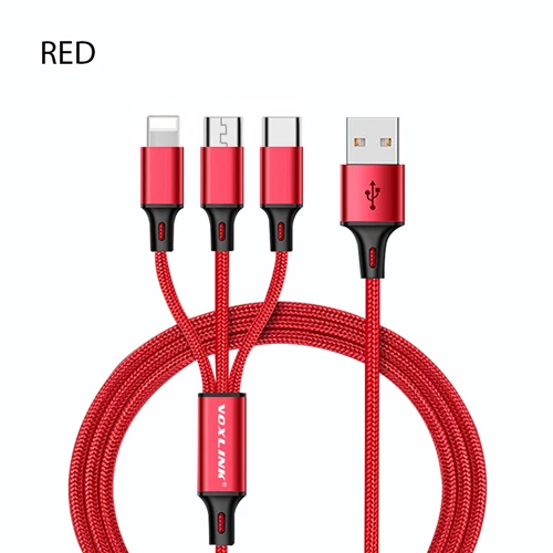 Красный VOXLINK 3 в 1 USB кабель для iPhone XS Max XR X 8 7 зарядное устройство Micro USB кабель для Android USB TypeC кабели для мобильных телефонов - Цвет: Красный
