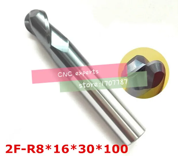 

2f-r8*16*30*100 Hrc50,2 Flute Ball End Mills Pvd Coating The Lather Cnc High Speed Milling Machines Carved Machine For General