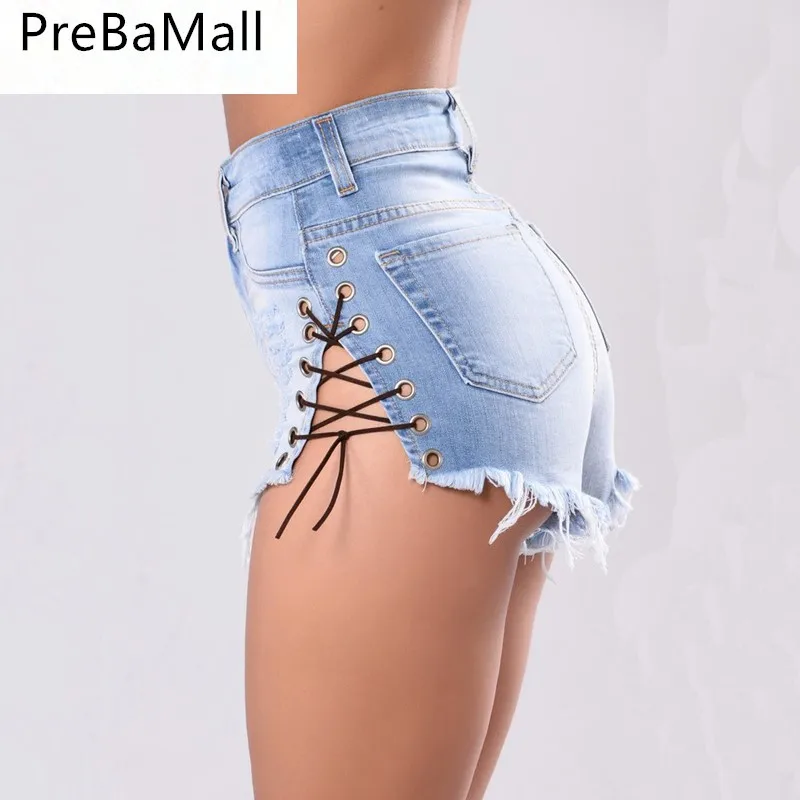 Hole Jeans Shorts Feminino Slim Sexy Bandage Denim Summer Solid Lacing Women Female Ripped Short Pants C111 | Женская одежда
